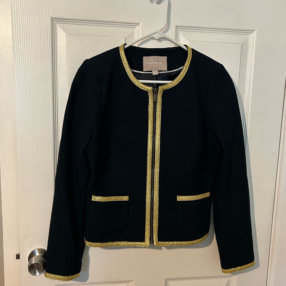 NWOT Banana Republic navy and gold blazer size 10
